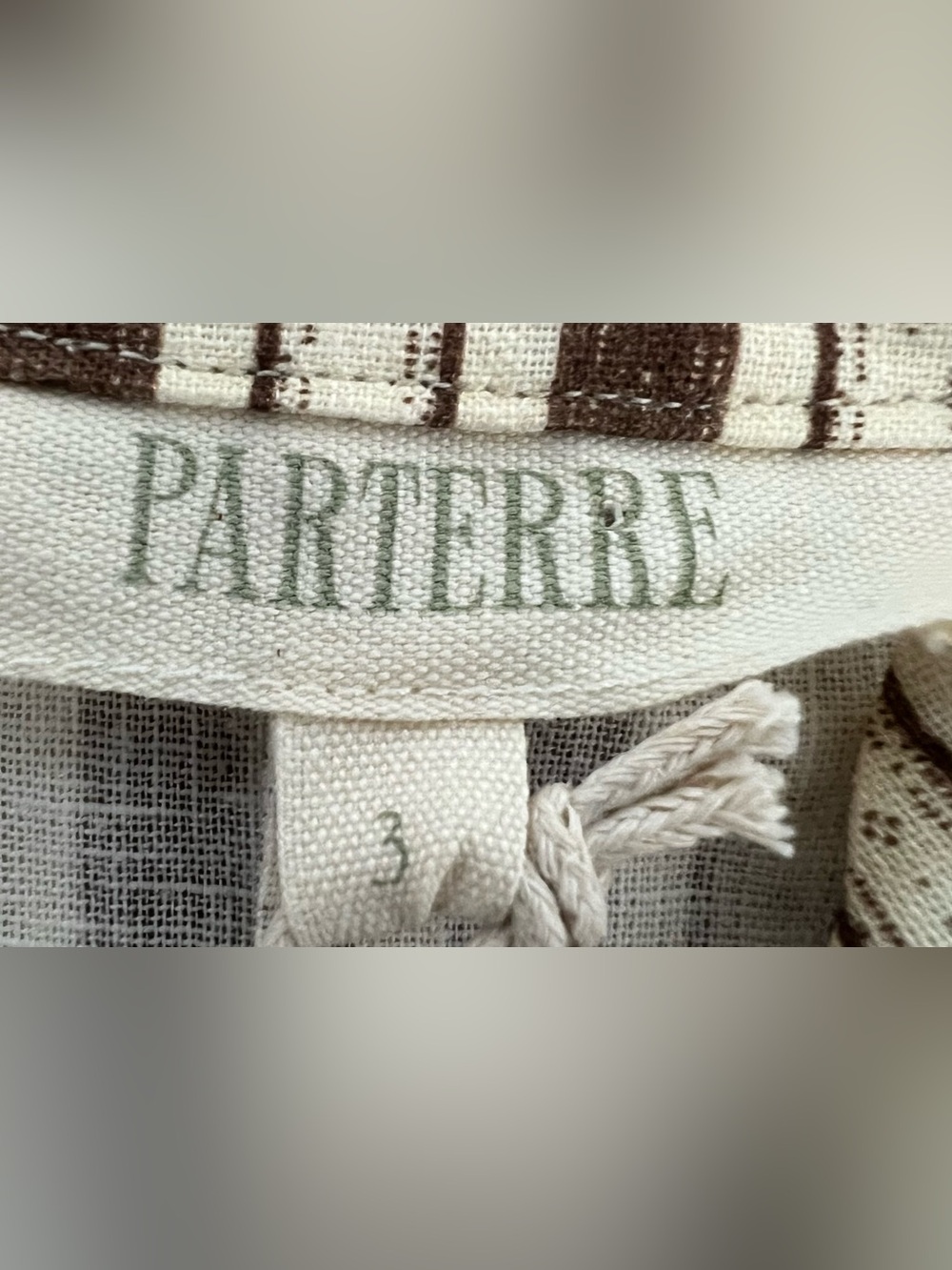 Parterre Linen Cotton Brown Cream Striped Balloon Sleeve Boho Blouse NWT - Picture 5 of 6